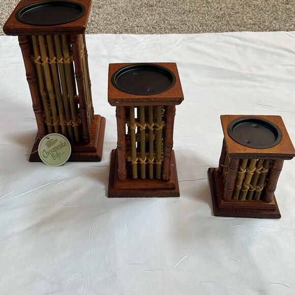 Chesapeake Bay Vintage Bamboo Candle Holders Set of 3 New Deadstock - Picture 2 of 7